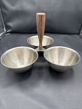 Vintage MCM SS Teak Handle Condiment Relish 3 Trays Restaurant Style Japan